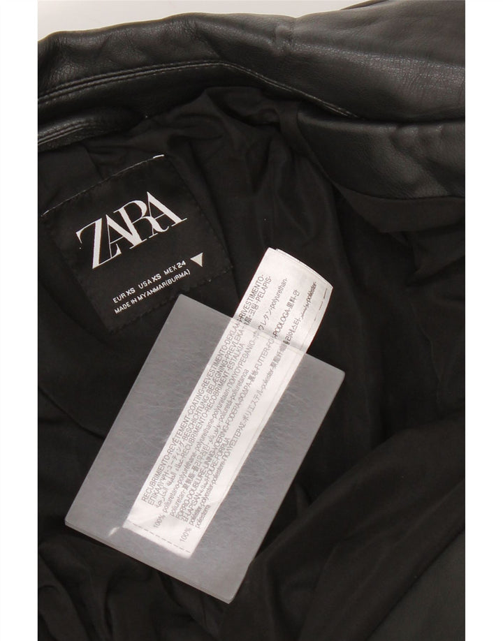 Zara Womens Crop Faux Leather Biker Jacket UK 6 XS Noir Polyuréthane