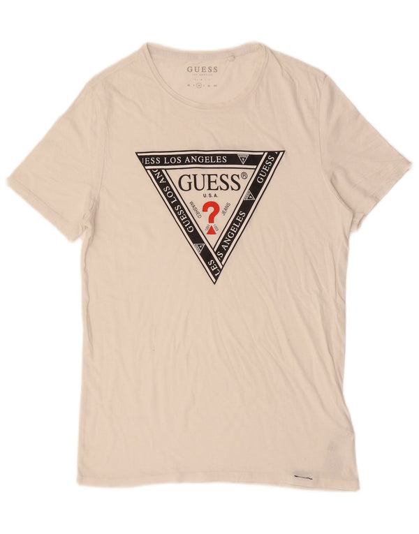 GUESS T-shirt graphique coupe slim pour homme en coton blanc cassé moyen