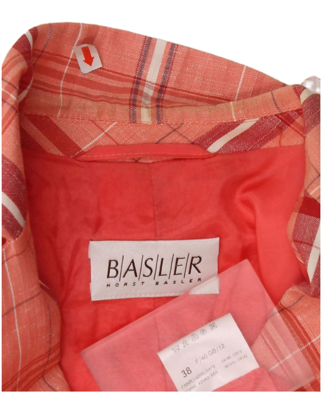 BASLER Veste blazer à 3 boutons à manches courtes pour femme UK 12 Rose moyen à carreaux