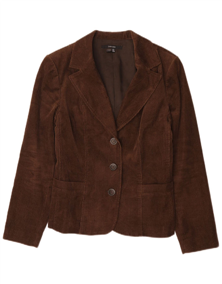 Zara Veste blazer en velours côtelé à 3 boutons pour femme UK 14 Grand coton marron