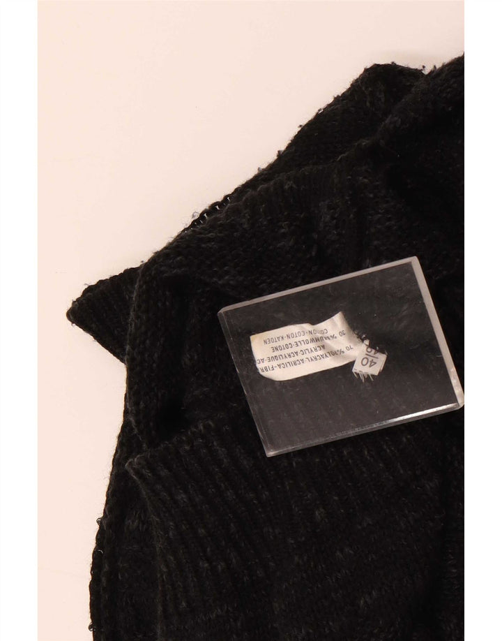 vintage Femmes Bateau Cou Jumper Pull EU 40 Moyen Noir Géométrique