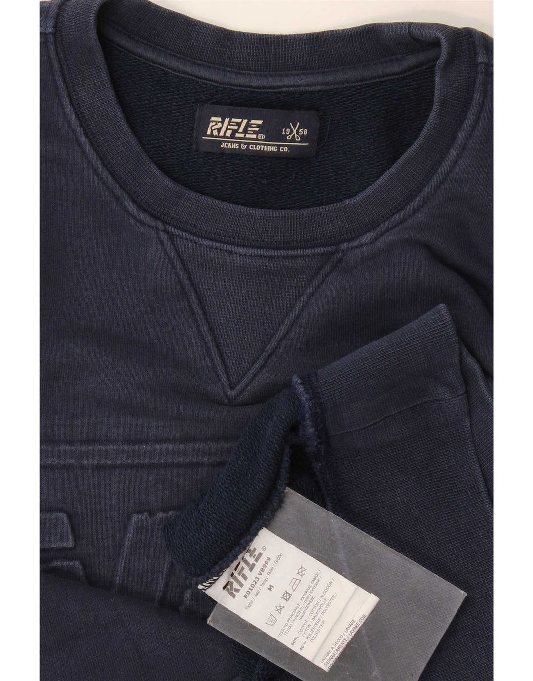 Rifle Sweat-Shirt Graphique Homme Bleu Marine Moyen en Coton