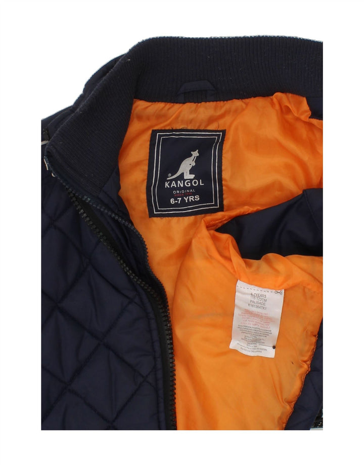 KANGOL Boys Graphic Quilted Jacket 6-7 Years Navy Blue Nylon Vintage Kangol and Second-Hand Kangol from Messina Hembry 