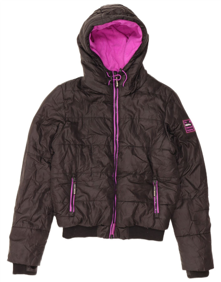 Superdry Veste matelassée à capuche pour femme UK 40 Large Noir Polyester
