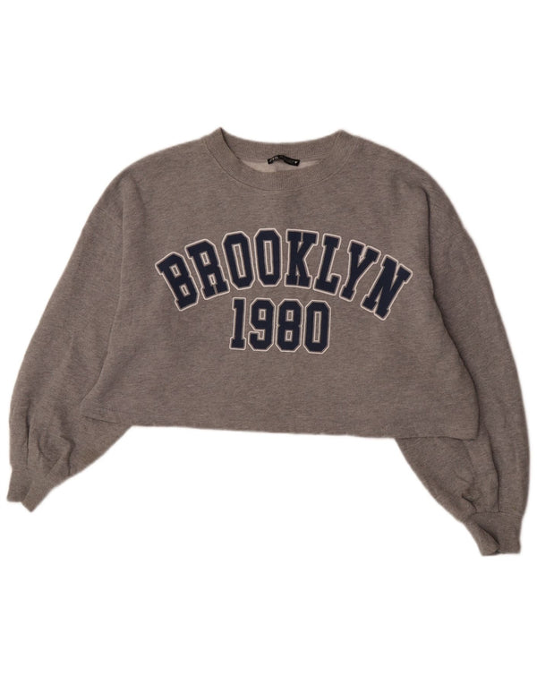 Zara Femme Brooklyn Graphic Sweat-shirt surdimensionné UK 10 Petit Gris