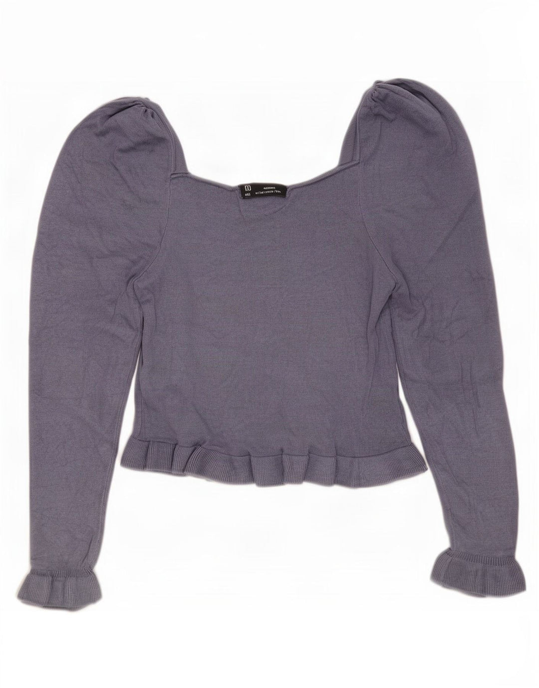 Zara Femme Crop Top Manches Longues UK 12 Bleu Moyen