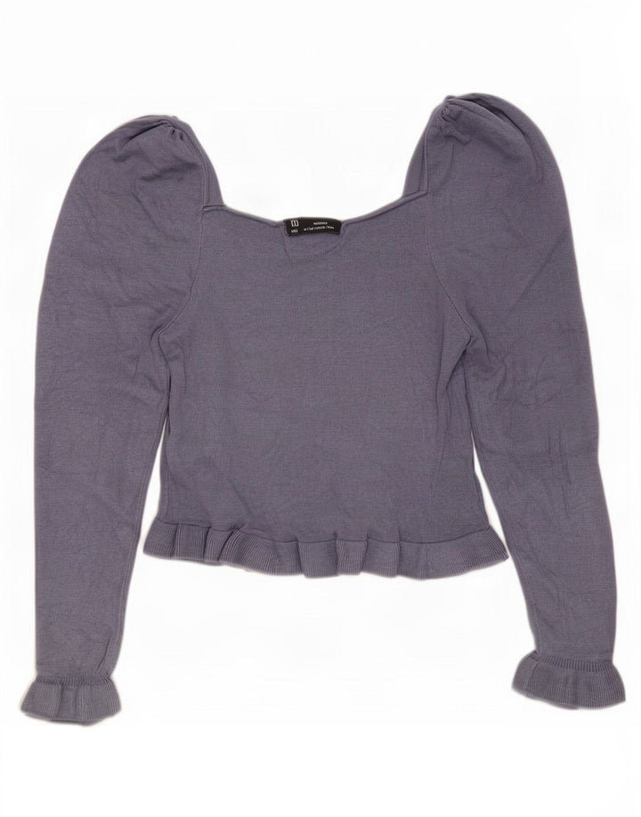 Zara Femme Crop Top Manches Longues UK 12 Bleu Moyen