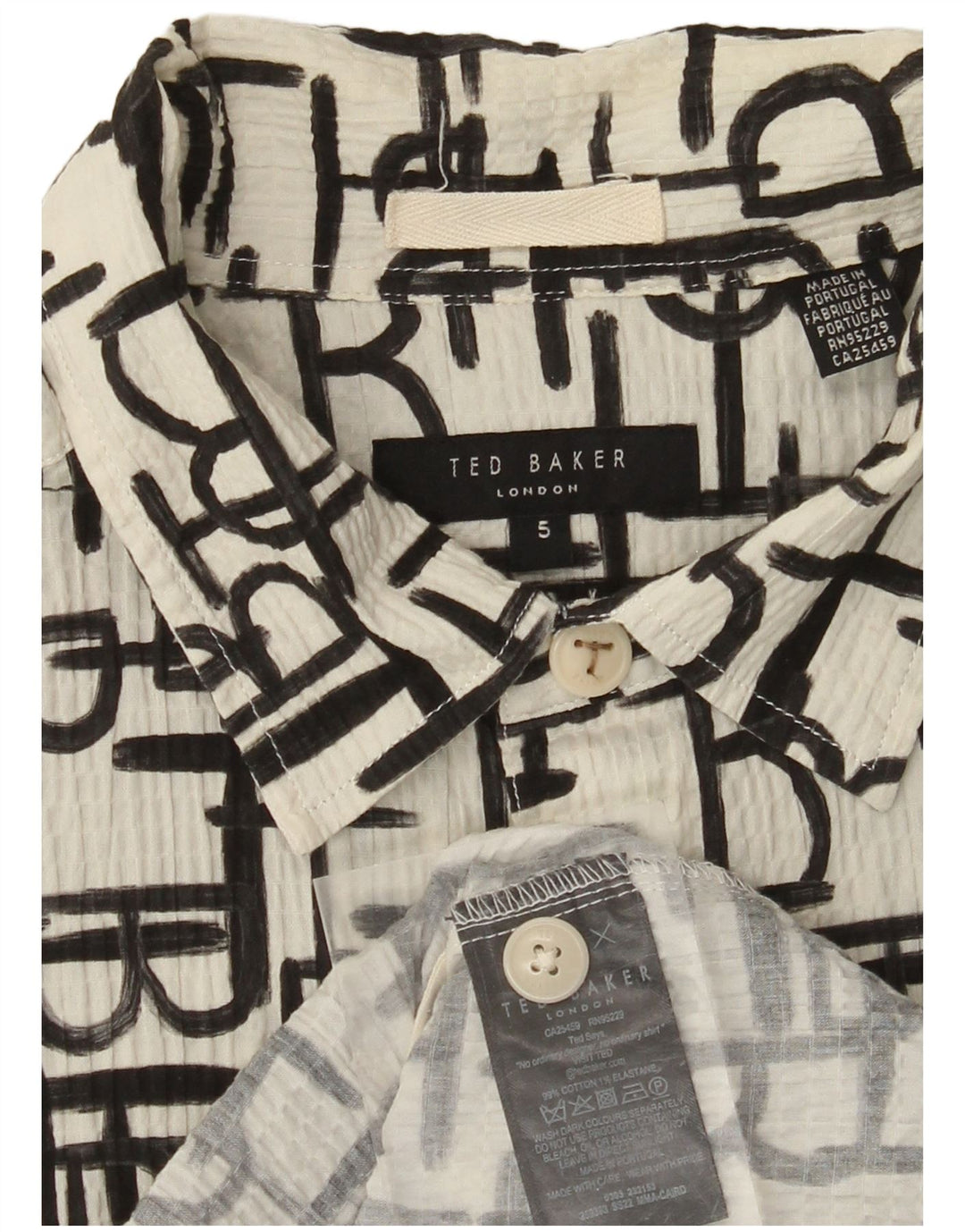 TED BAKER Chemise graphique à manches courtes pour homme Taille 5 XL Coton blanc