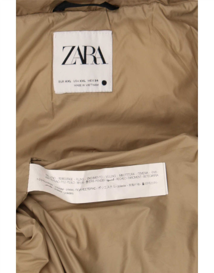 Zara Veste matelassée à capuche pour femme UK 20 2XL Beige Polyester