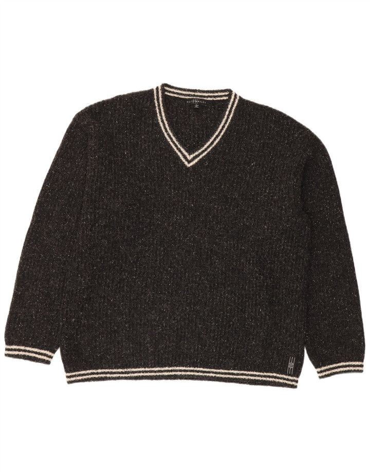 Belfe & Belfe Pull col V pour homme en laine mouchetée Gris Large