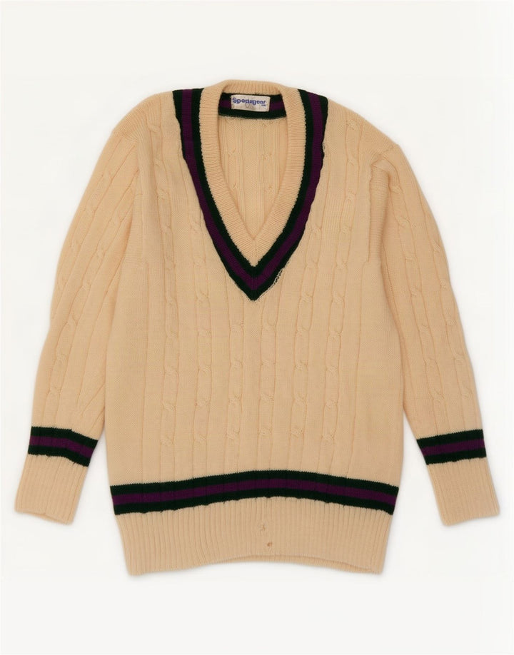 vintage Homme Col V Pull Pull Petit Beige Colourblock