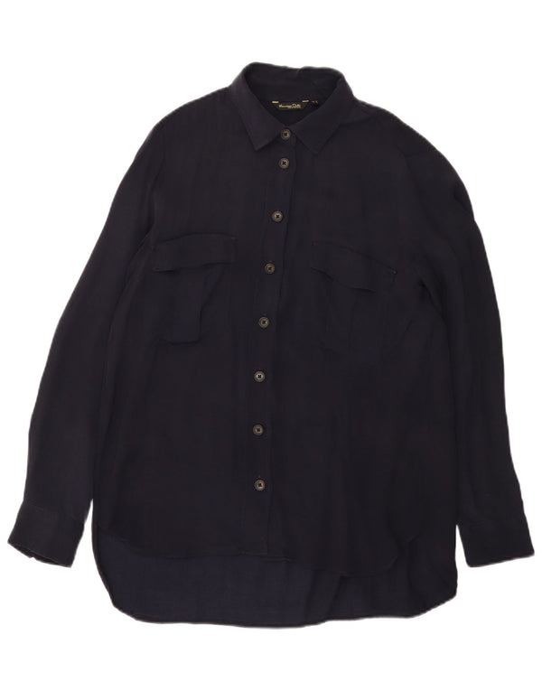 Massimo Dutti Chemise ample en velours côtelé pour femme UK 14 Bleu marine moyen Cupro