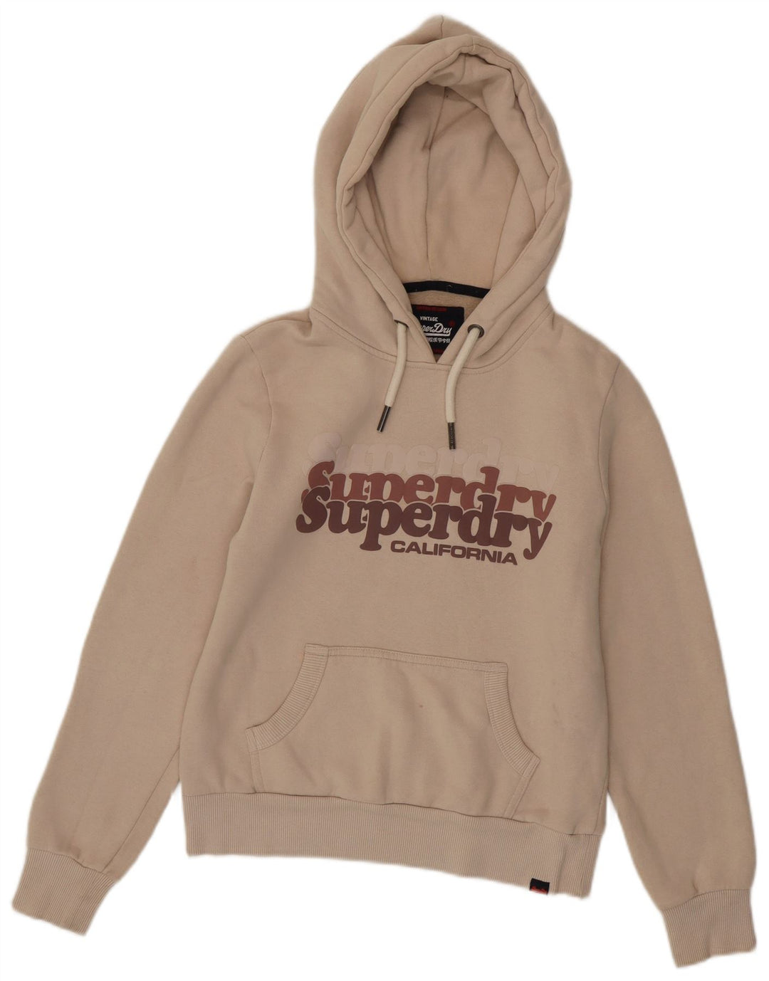 SUPERDRY Pull à capuche graphique pour femme UK 8 Small Beige Coton