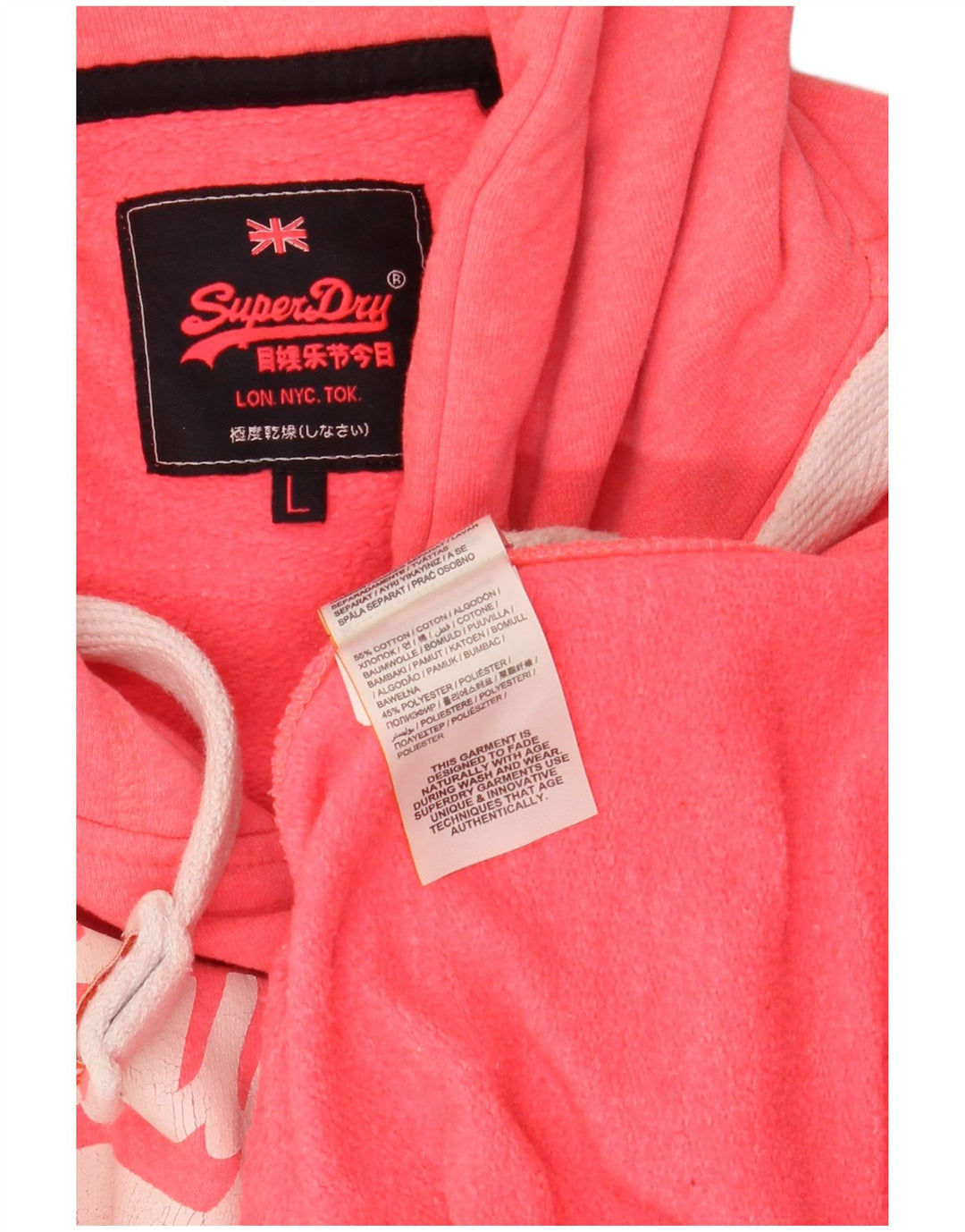 SUPERDRY Pull à capuche graphique pour femme UK 16 Large Rose Coton