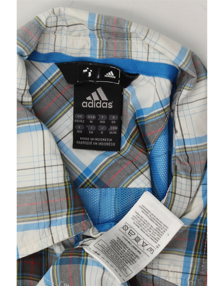 ADIDAS Mens Short Sleeve Shirt UK 40/42 Medium White Check Polyester Vintage Adidas and Second-Hand Adidas from Messina Hembry 
