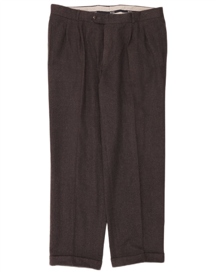 Hugo Boss Pantalon de costume à chevilles pour hommes W36 L30 Gris Laine vierge
