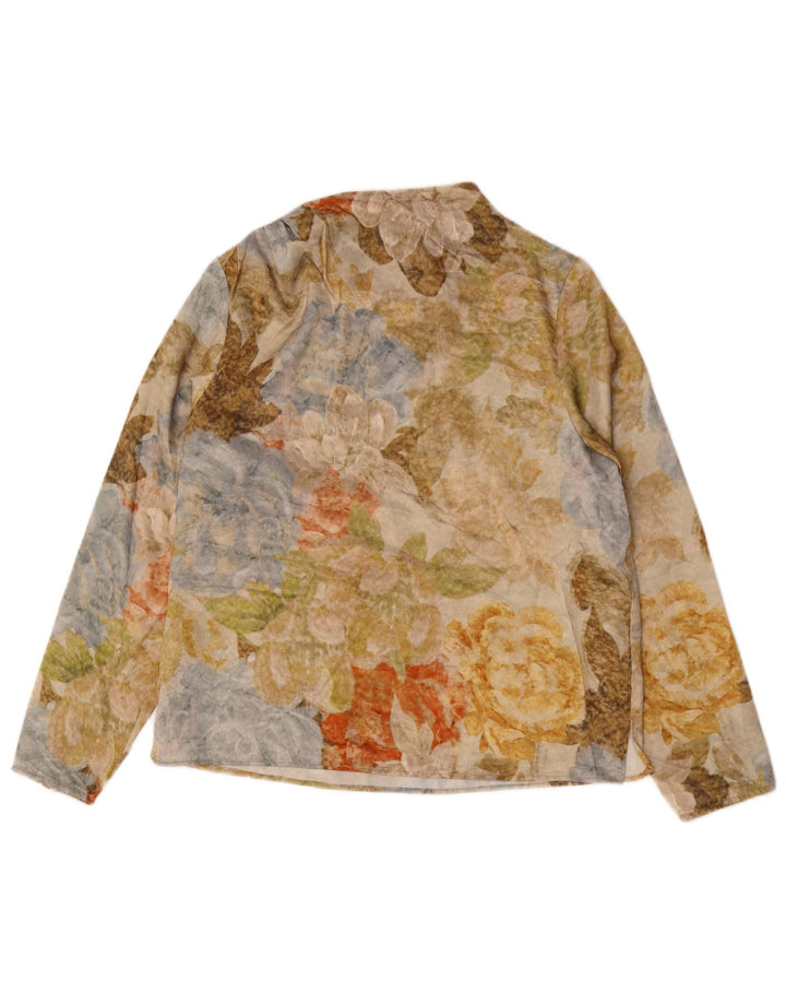 Zara Femme Top Manches Longues UK 10 Petit Multicolore Floral Moderne