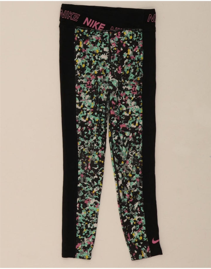 NIKE Womens Graphic Leggings UK 4 XS  Green Colourblock Polyester Vintage Nike and Second-Hand Nike from Messina Hembry 