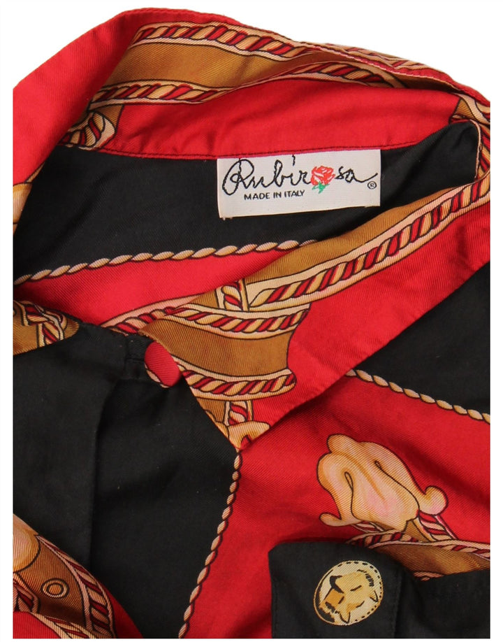 vintage Femmes Motif Abstrait Chemise Blouse UK 18 XL Rouge Colourblock Rétro