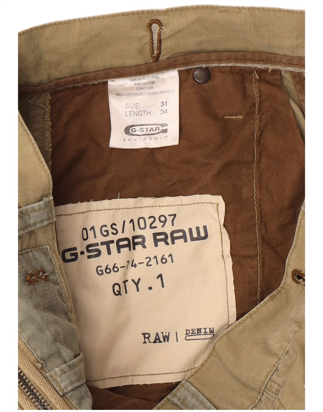 G-STAR Pantalon Cargo Droit Homme W31 L34 Kaki Coton