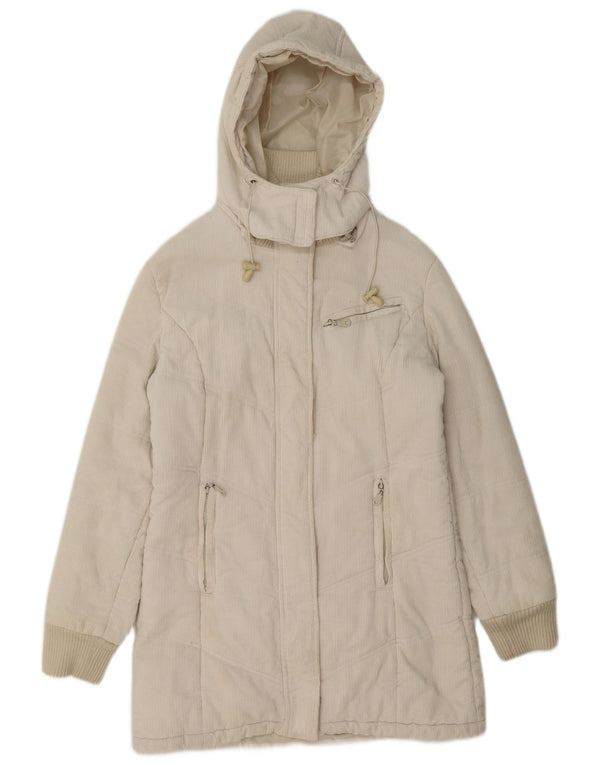 Pimkie Womens Hooded Corduroy Padded Coat UK 14 Medium Beige Cotton