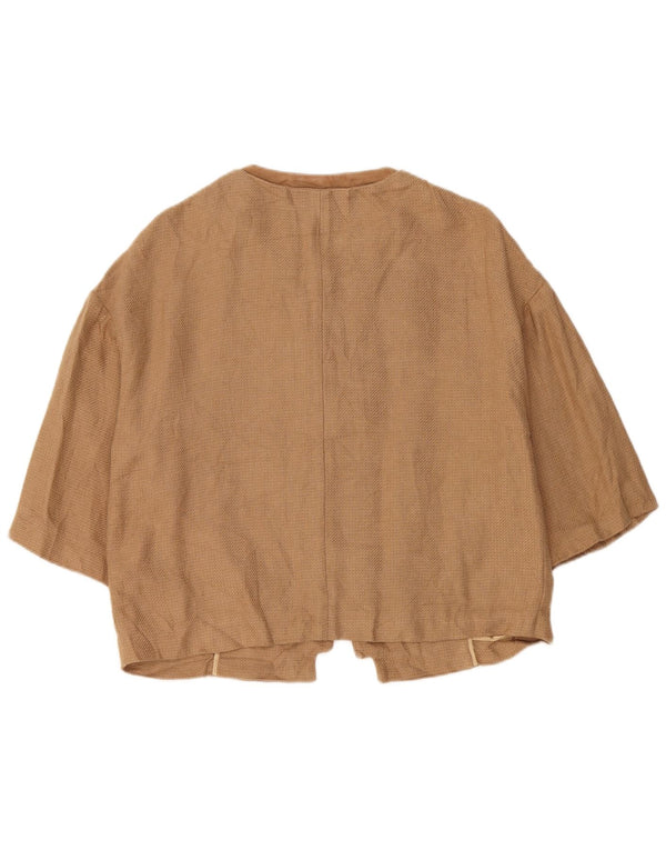 Massimo Dutti Veste blazer ouverte à manches 3/4 pour femme UK 16 Large Marron Lin