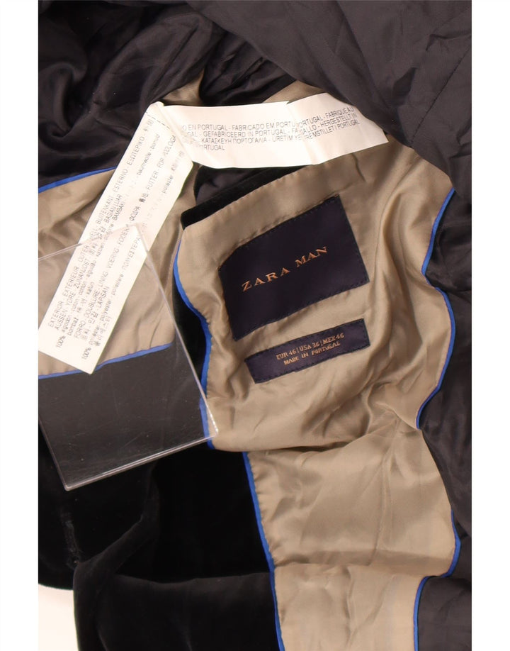 Zara Veste blazer en velours à 2 boutons pour homme EU 46 Petit coton noir