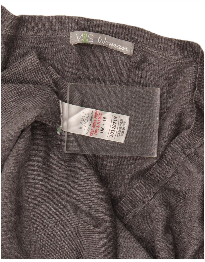 Marks & Spencer Pull col en V pour femme UK 16 Large Gris Viscose