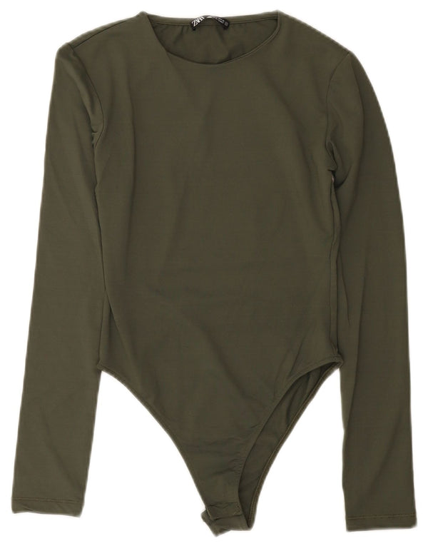 ZARA Womens Long Sleeve Bodysuit UK 8 Small Khaki
