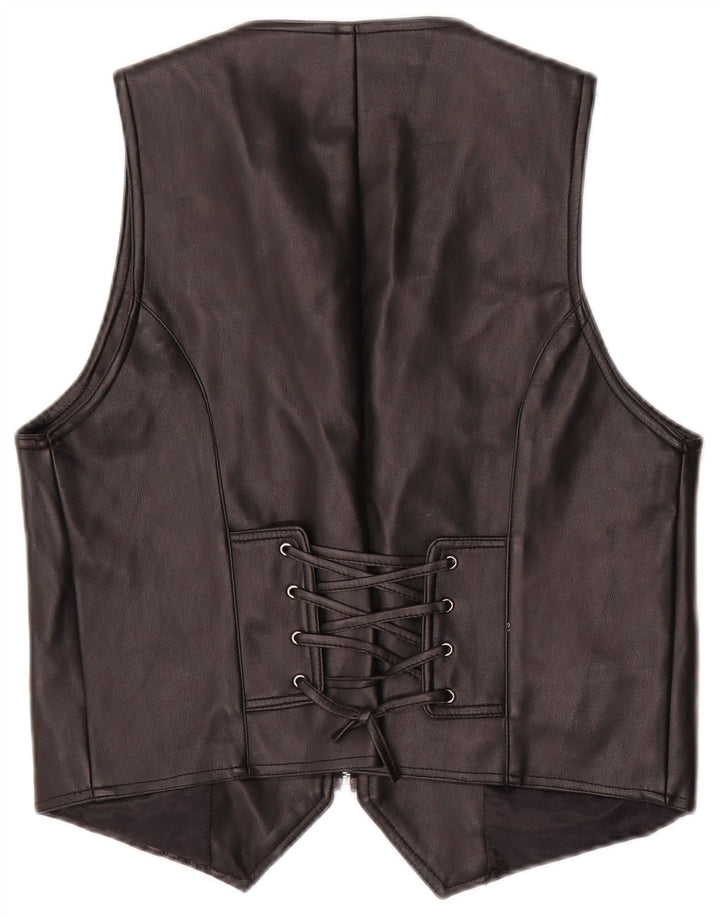 gilet en cuir femme vintage UK 20 2XL Noir