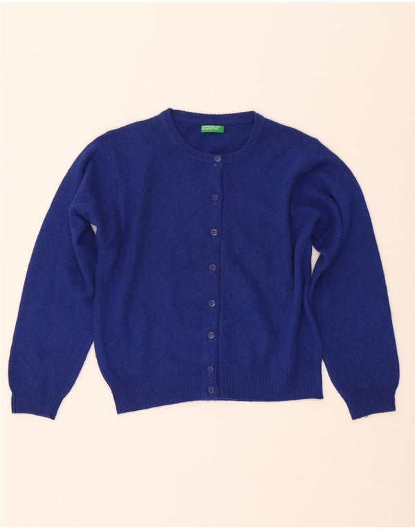 BENETTON Femmes Crop Cardigan Pull UK 14 Grande Laine Bleue