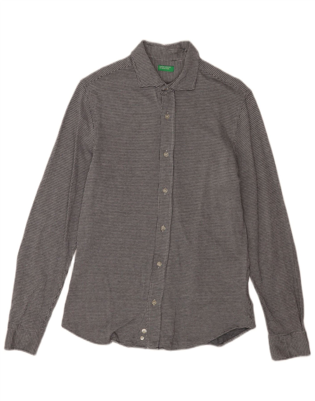 Benetton Chemise Homme Gris Moyen Pied-de-Poule Coton