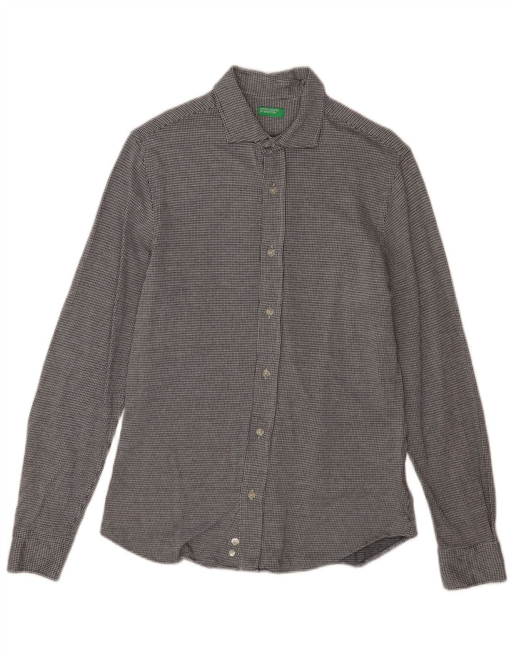 Benetton Chemise Homme Gris Moyen Pied-de-Poule Coton
