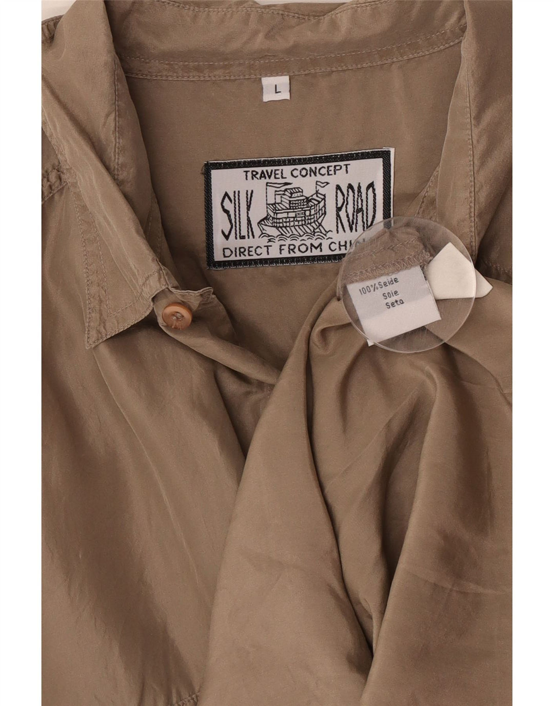 vintage Chemise à manches courtes pour hommes Grande soie brune
