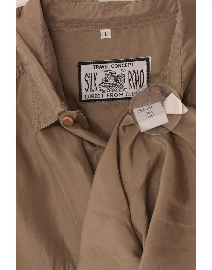 vintage Chemise à manches courtes pour hommes Grande soie brune