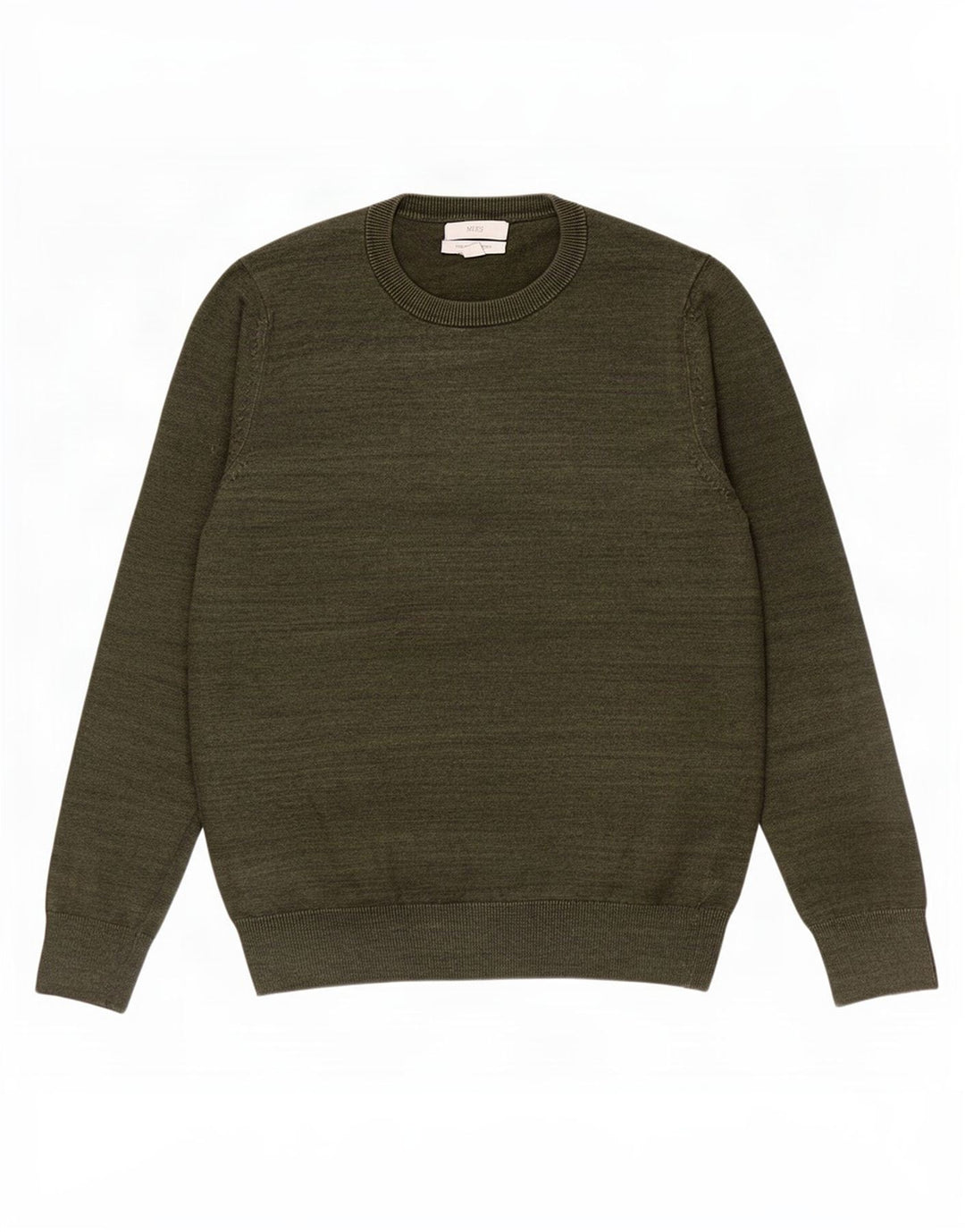 Marks & Spencer Pull à col rond pour homme en coton moucheté kaki petit
