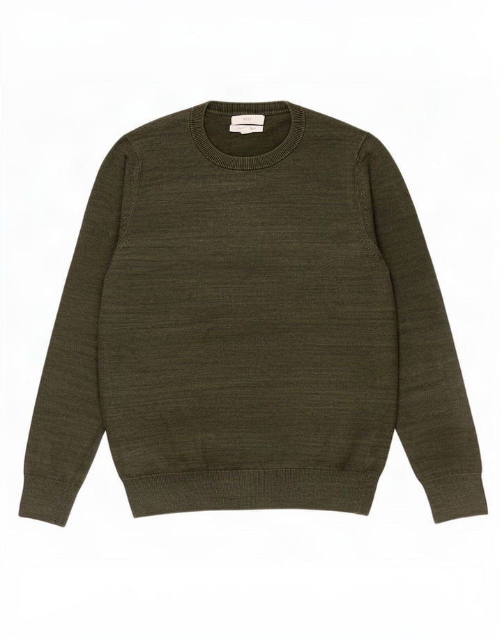 Marks & Spencer Pull à col rond pour homme en coton moucheté kaki petit
