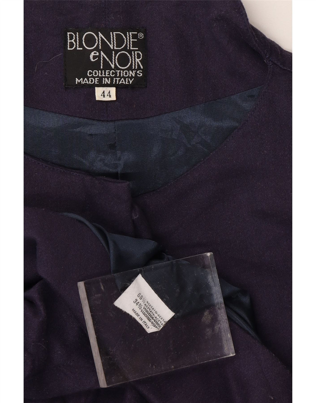 VINTAGE Blouson Bomber Femme IT 44 Acétate Bleu Marine Moyen