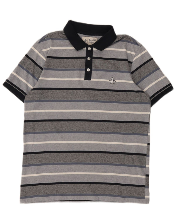 Penguin Polo Homme Gris Moyen Rayé Coton