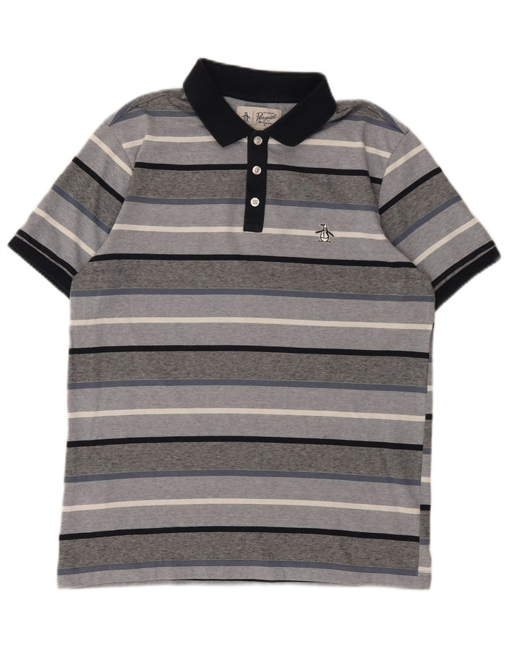 Penguin Polo Homme Gris Moyen Rayé Coton