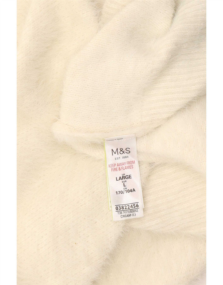 Marks & Spencer Pull col en V pour femme UK 16 Large Blanc cassé