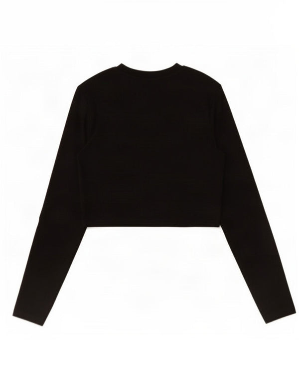 Zara Womens Crop Top Manches Longues UK 14 Grand Coton Noir