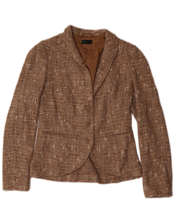 Benetton Veste Blazer 3 Boutons Femme IT 42 Acrylique Moucheté Marron Moyen