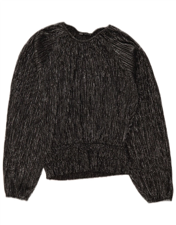 ZARA Femme Chemisier surdimensionné à manches longues UK 10 Petit Noir Rayé