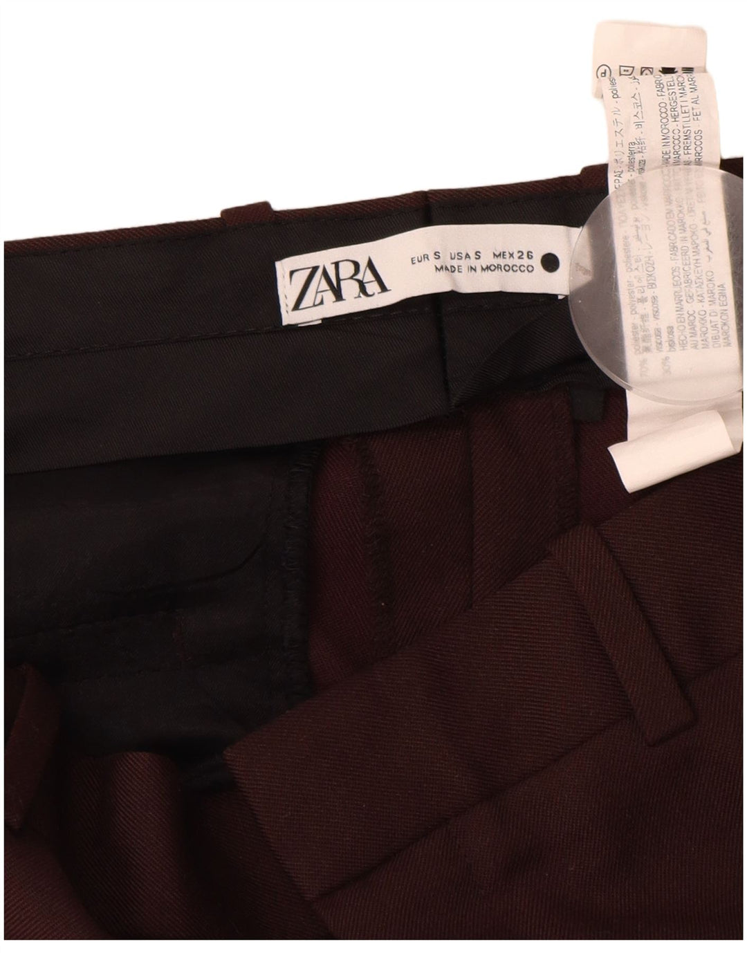 Pantalon Chino Droit Femme Zara Petit W26 L28 Marron Polyester