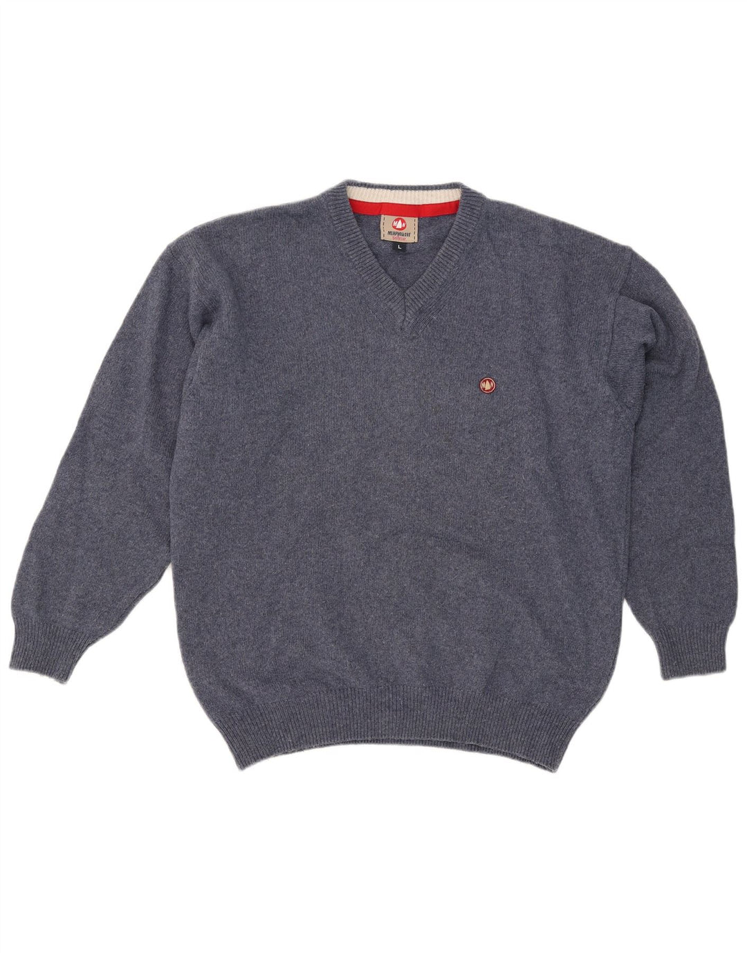 Murphy & Nye Pull col V pour homme en laine bleue Taille L