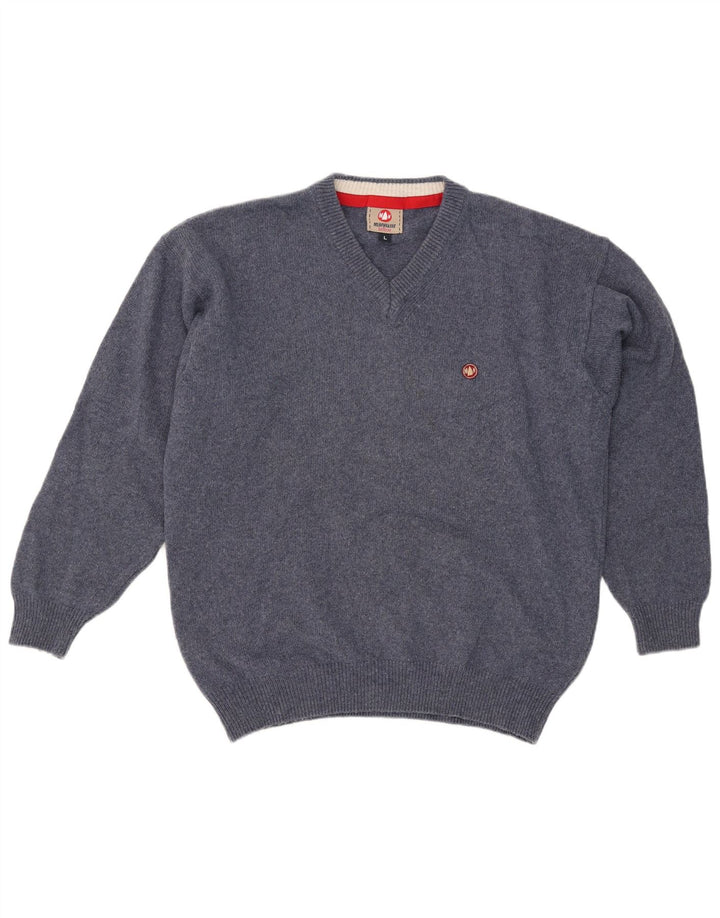 Murphy & Nye Pull col V pour homme en laine bleue Taille L