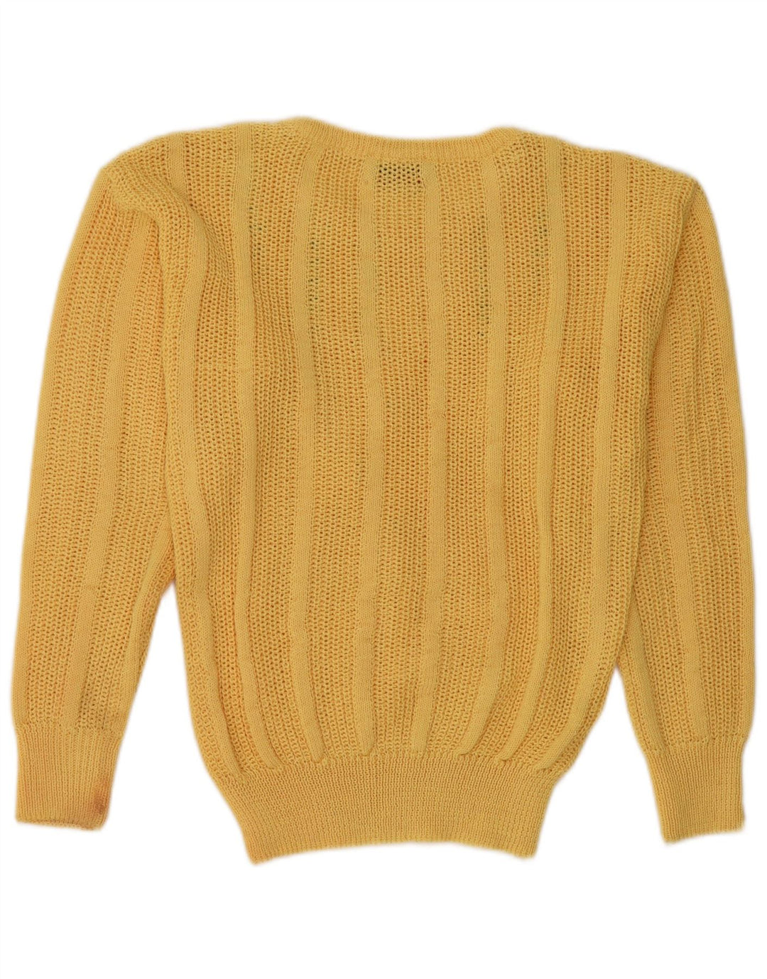VINTAGE Femmes Bateau Cou Jumper Pull UK 12 Moyen Jaune Acrylique
