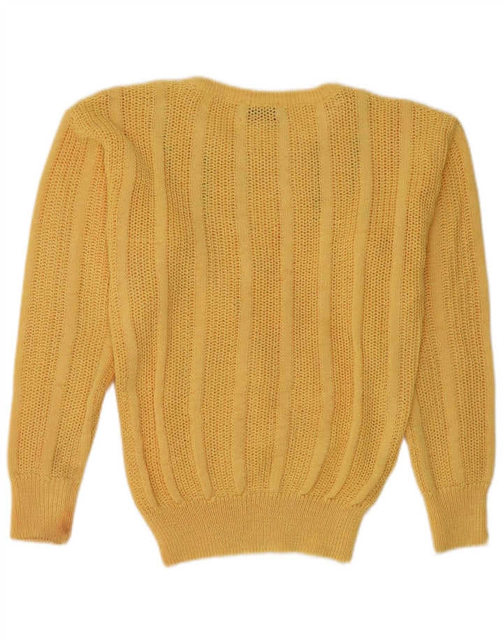 VINTAGE Femmes Bateau Cou Jumper Pull UK 12 Moyen Jaune Acrylique