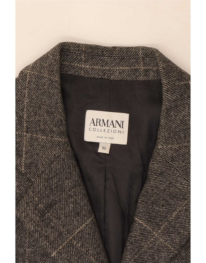 Armani Collezioni Veste blazer à 3 boutons pour femme IT 50 XL en laine à carreaux gris